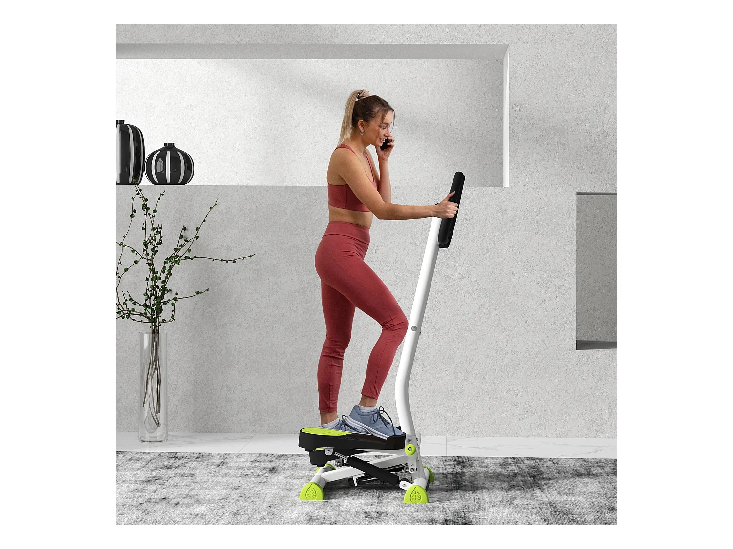 Stepper Fitness avec écran LCD et poignées, pour entraînement à domicile, acier et ABS, vert (55x44x108 cm)