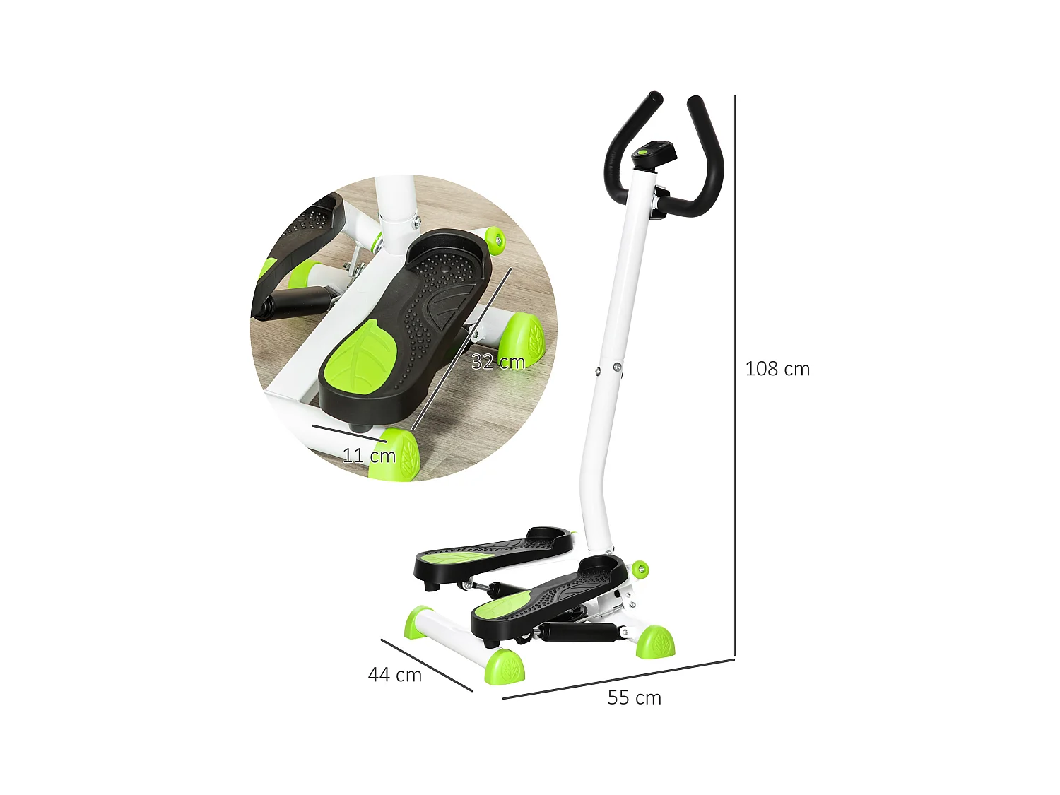 Stepper Fitness avec écran LCD et poignées, pour entraînement à domicile, acier et ABS, vert (55x44x108 cm)