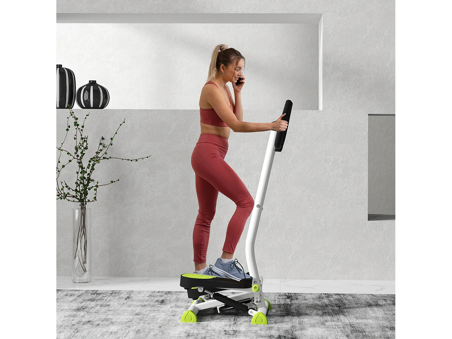 Stepper Fitness avec écran LCD et poignées, pour entraînement à domicile, acier et ABS, vert (55x44x108 cm)