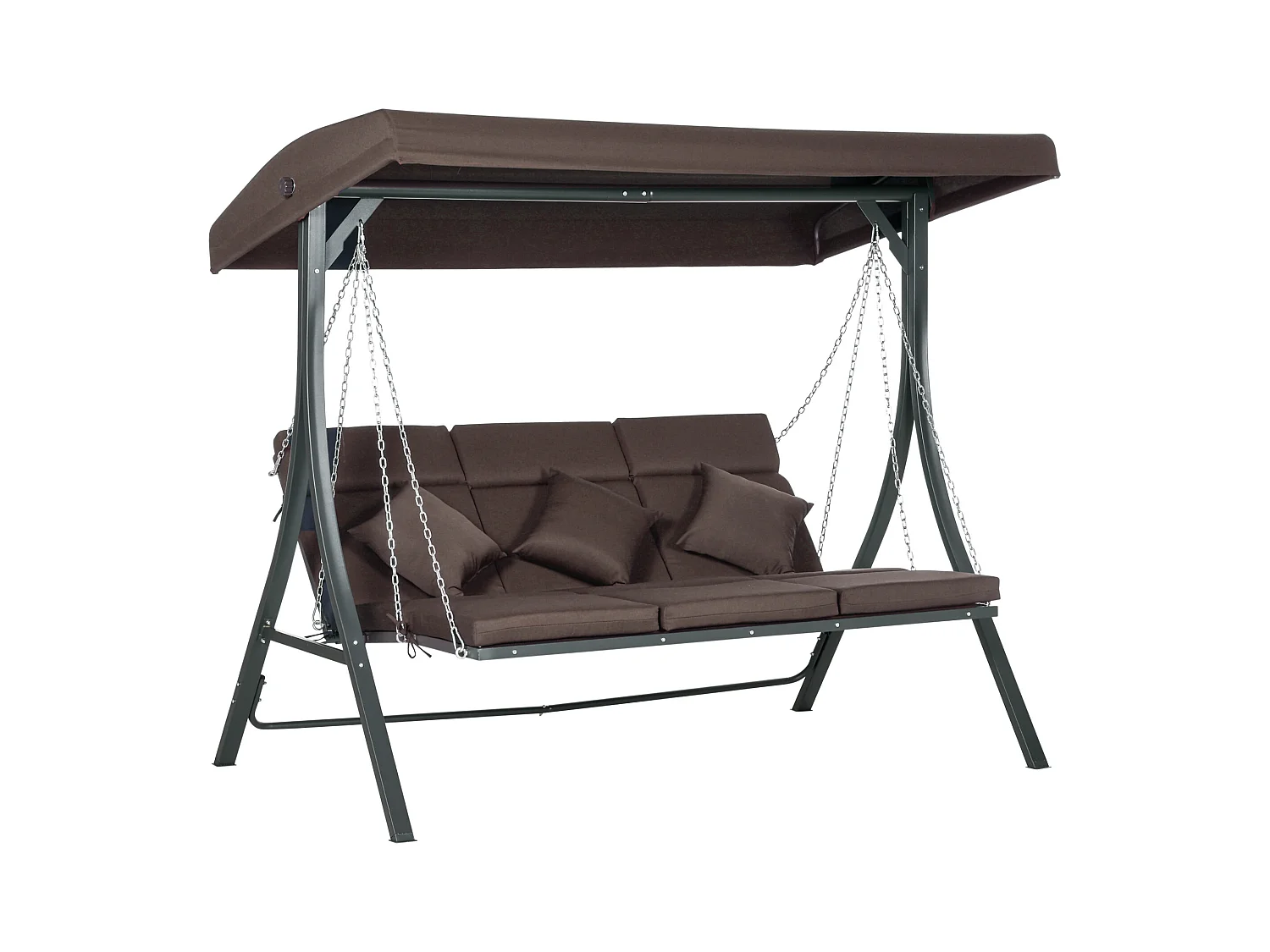 Balancelle de jardin 3 places avec toit orientable, métal et Textiline, marron (198x118x168cm)