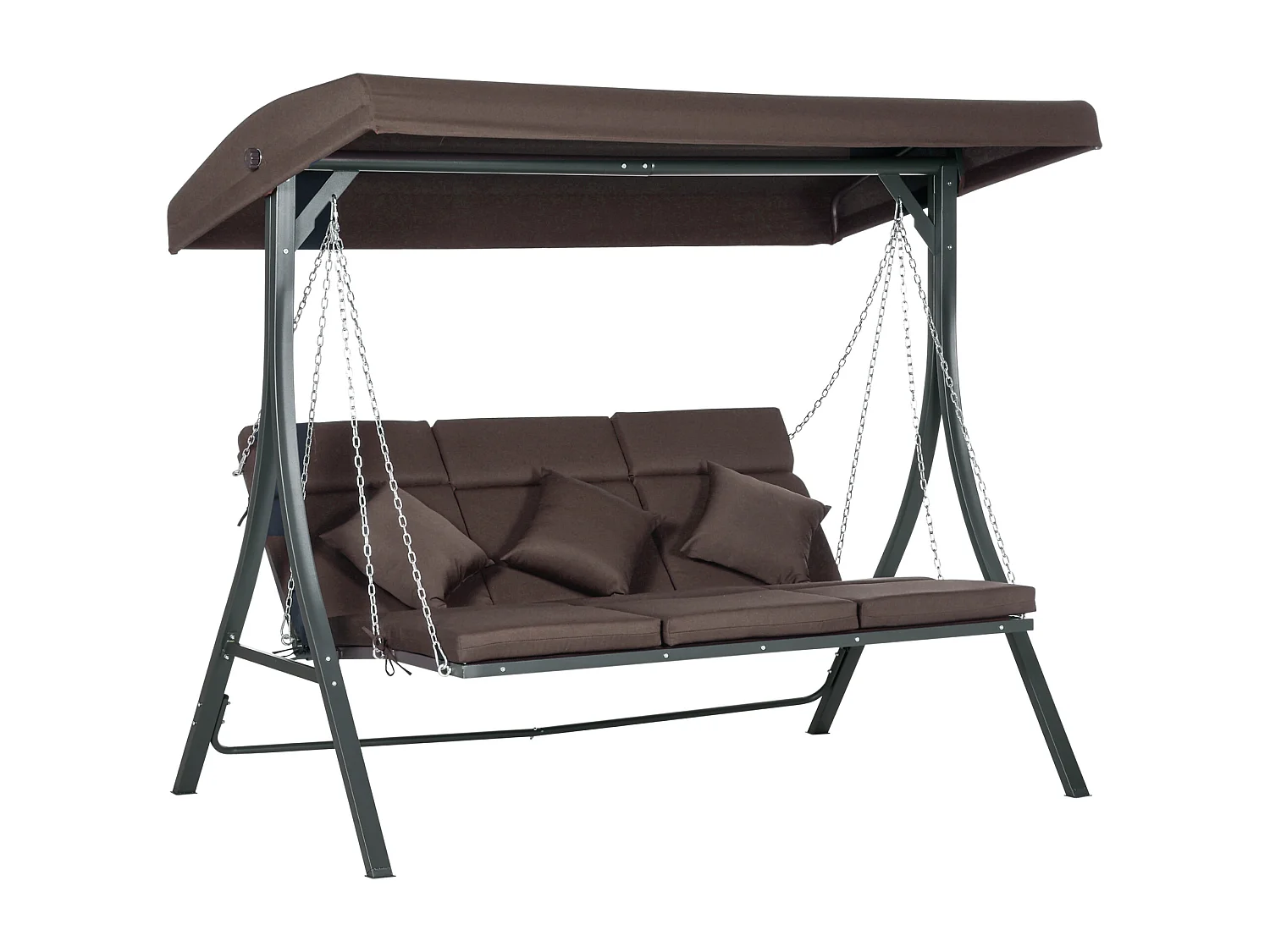 Balancelle de jardin 3 places avec toit orientable, métal et Textiline, marron (198x118x168cm)