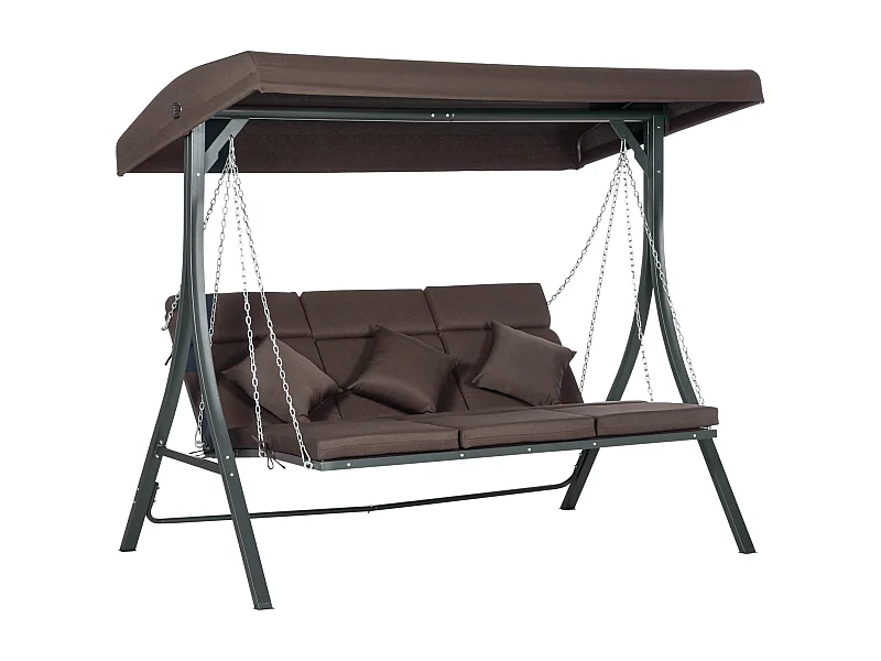 Balancelle de jardin 3 places avec toit orientable, métal et Textiline, marron (198x118x168cm)
