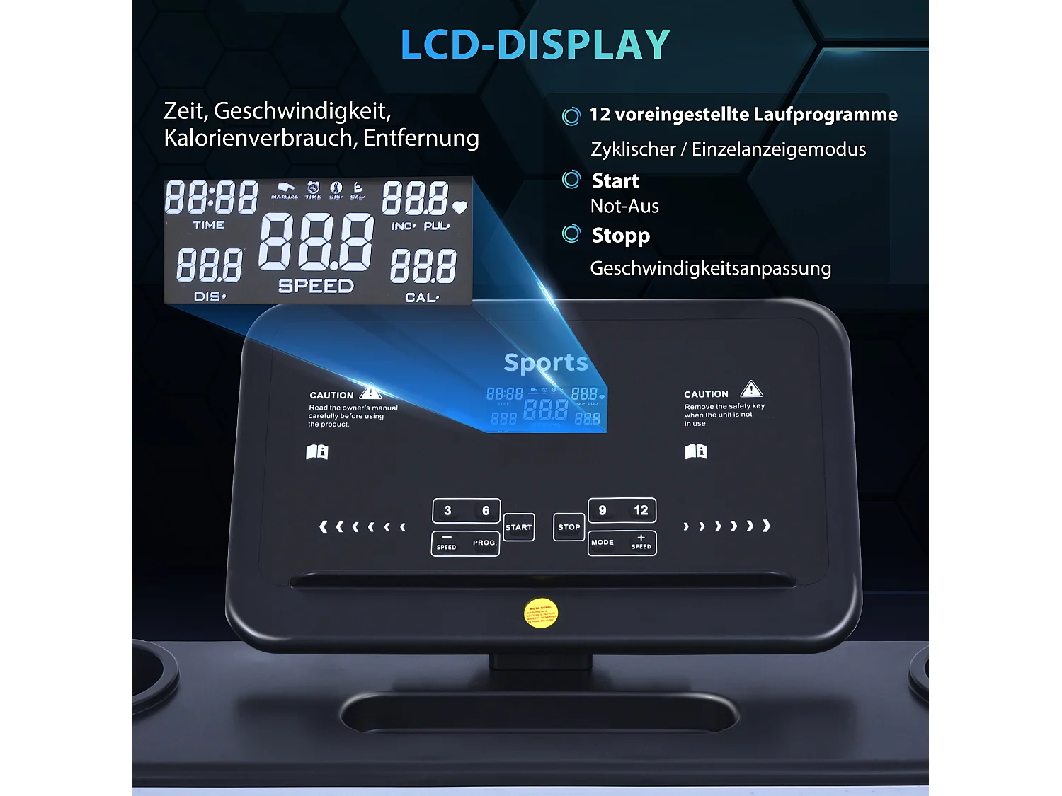 Tapis de course motorisé pliable avec 12 programmes, support pour téléphone, acier, noir (71x128x122 cm)