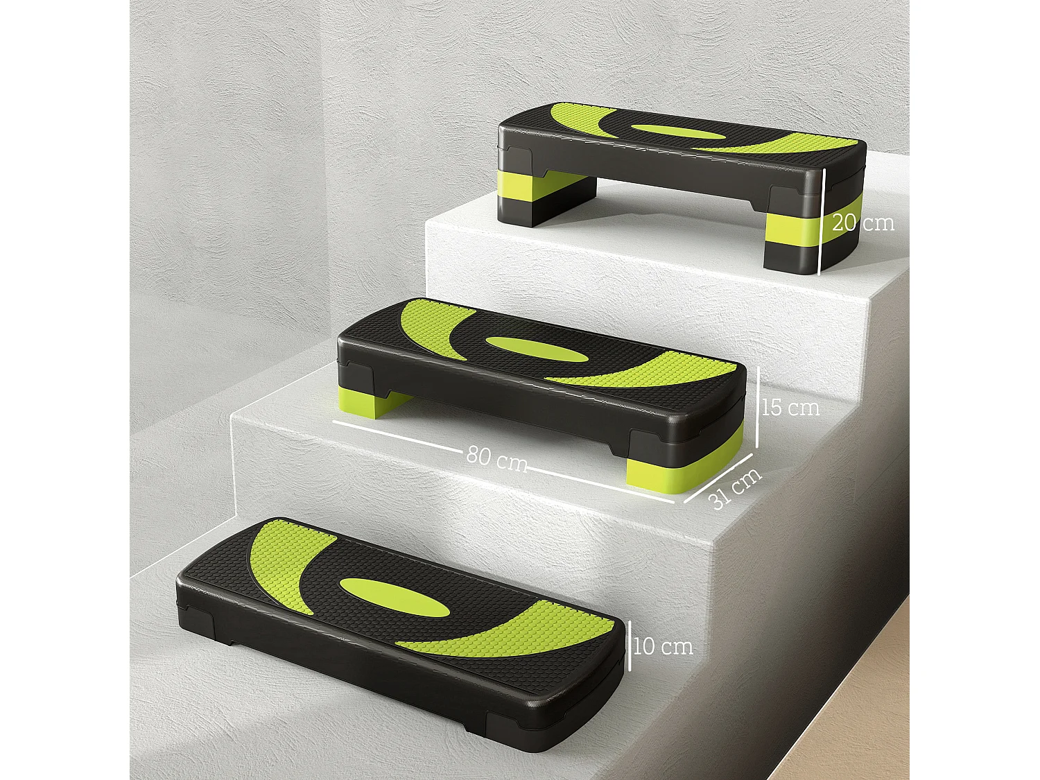 Stepper Aerobic avec hauteur réglable (10/15/20 cm), en plastique, vert (80x31x20 cm)