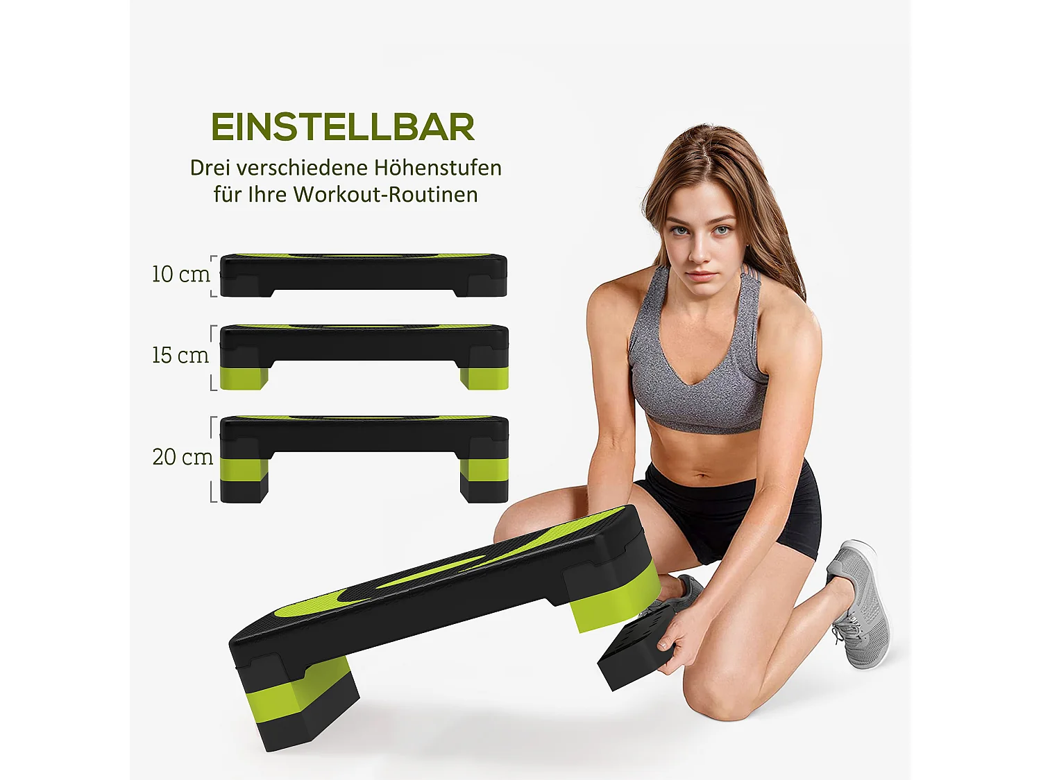 Stepper Aerobic avec hauteur réglable (10/15/20 cm), en plastique, vert (80x31x20 cm)