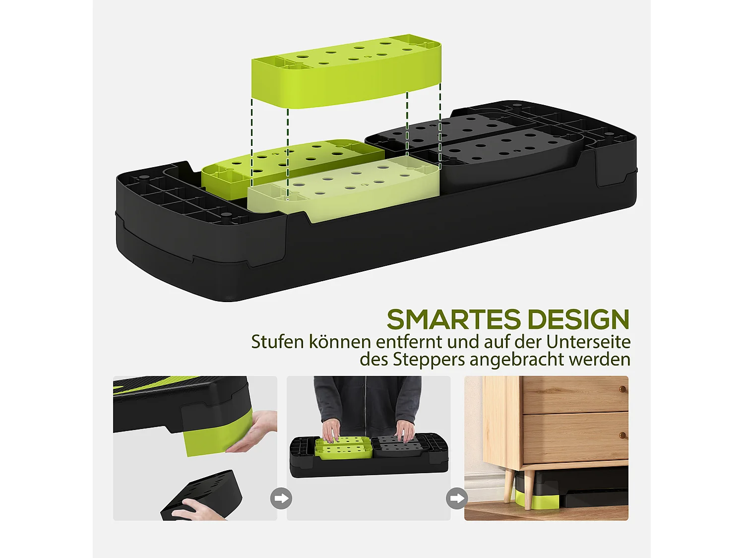 Stepper Aerobic avec hauteur réglable (10/15/20 cm), en plastique, vert (80x31x20 cm)