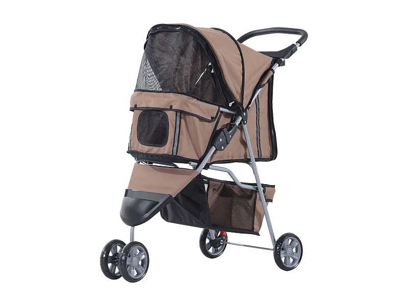 Chariot pliable pour chien et chat, design pratique, tissu oxford résistant, couleur café (75x45x97 cm)