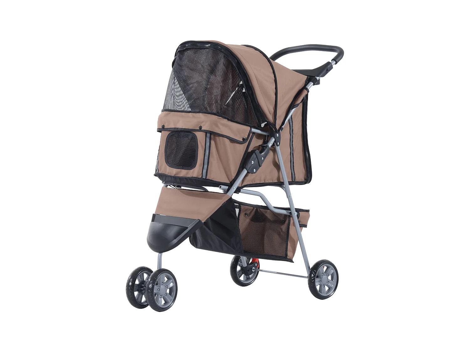 Chariot pliable pour chien et chat, design pratique, tissu oxford résistant, couleur café (75x45x97 cm)