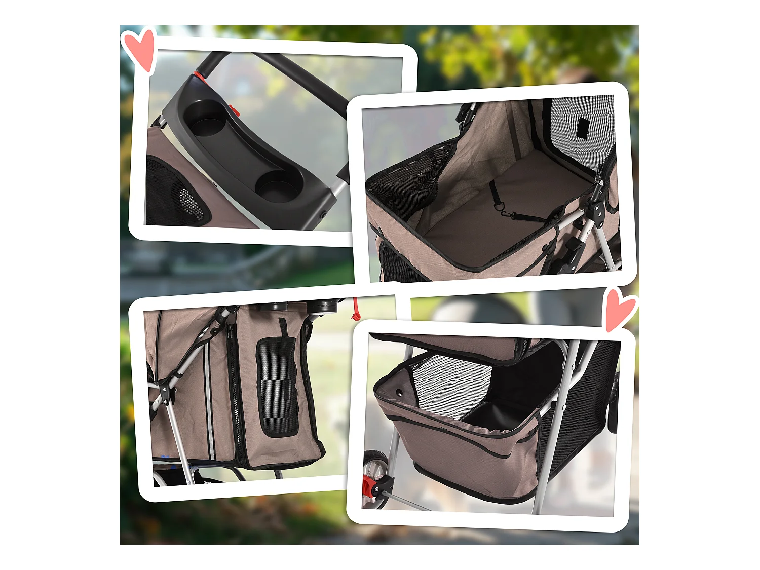 Chariot pliable pour chien et chat, design pratique, tissu oxford résistant, couleur café (75x45x97 cm)