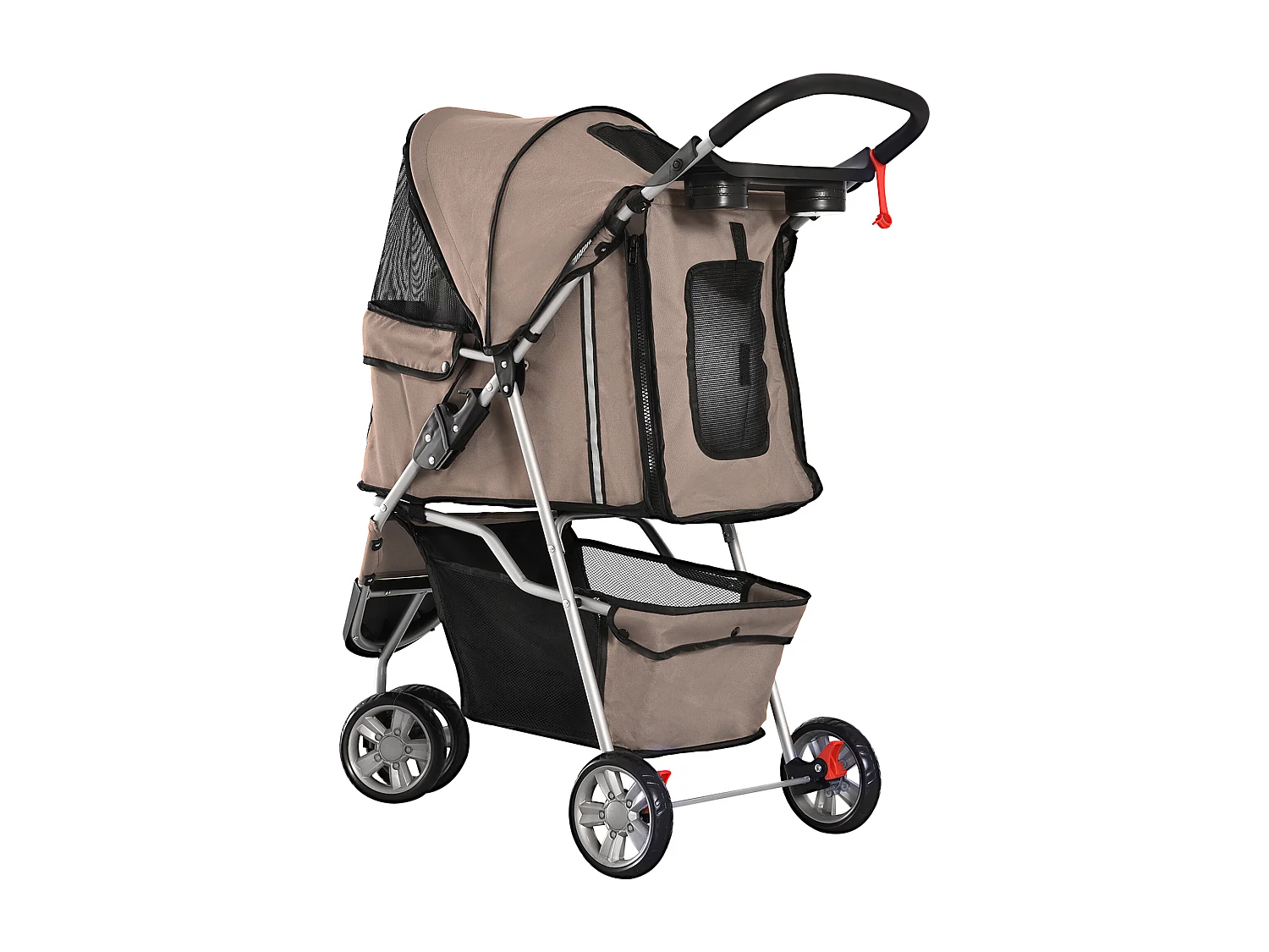 Chariot pliable pour chien et chat, design pratique, tissu oxford résistant, couleur café (75x45x97 cm)