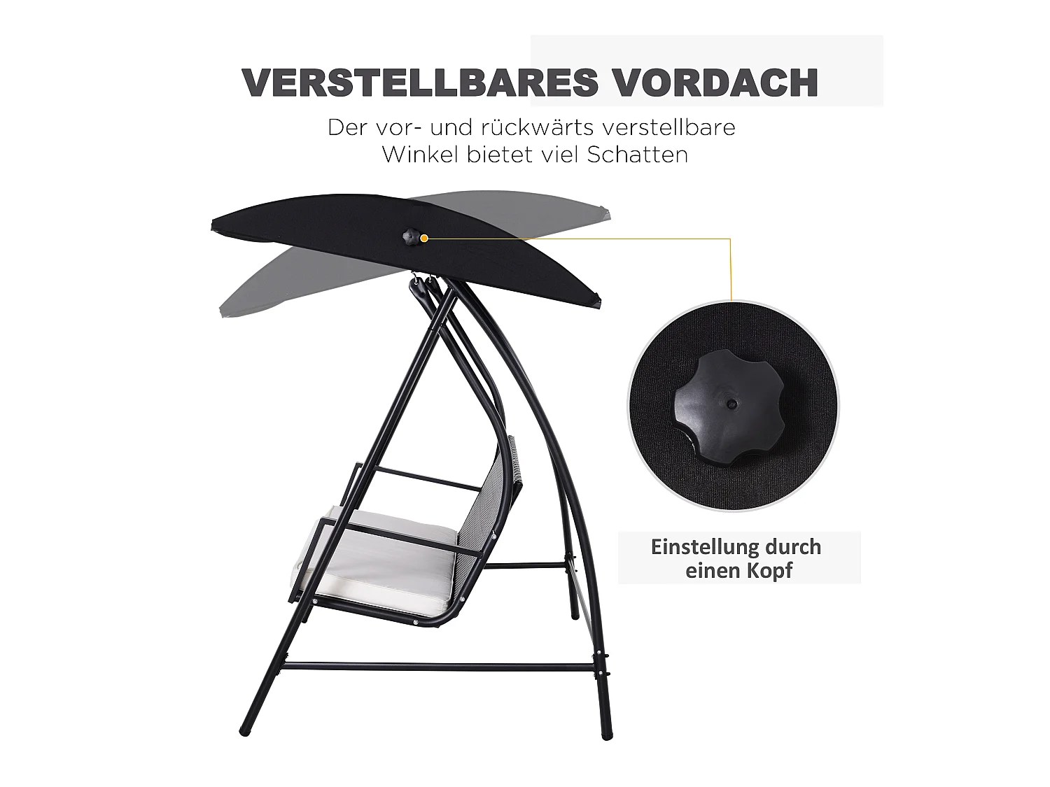 Columpio de jardín de 3 plazas con techo, fabricado en polirratán y metal, color negro (198x124x179cm)