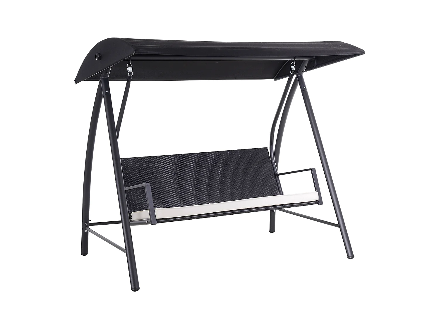 Altalena da giardino a 3 posti con tetto, in polyrattan e metallo, nera (198x124x179cm)