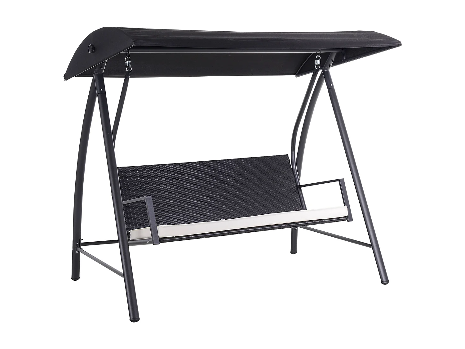 Columpio de jardín de 3 plazas con techo, fabricado en polirratán y metal, color negro (198x124x179cm)