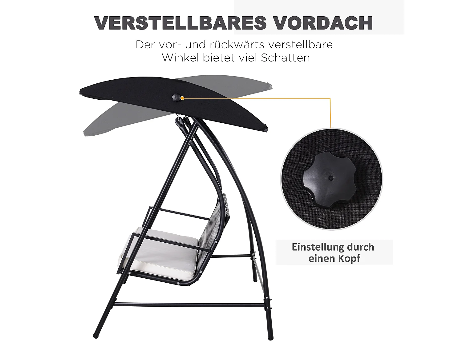 Columpio de jardín de 3 plazas con techo, fabricado en polirratán y metal, color negro (198x124x179cm)