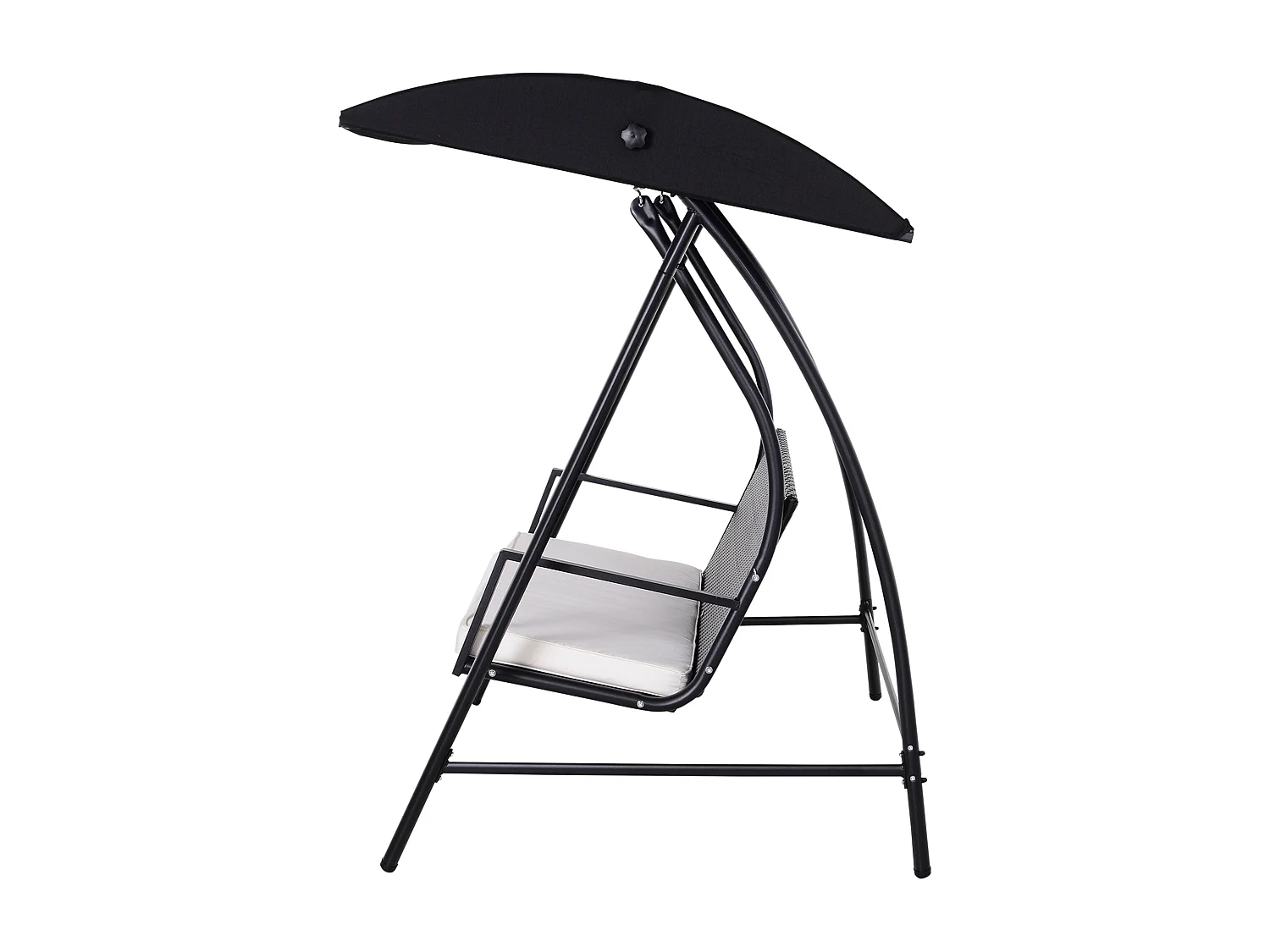 Columpio de jardín de 3 plazas con techo, fabricado en polirratán y metal, color negro (198x124x179cm)