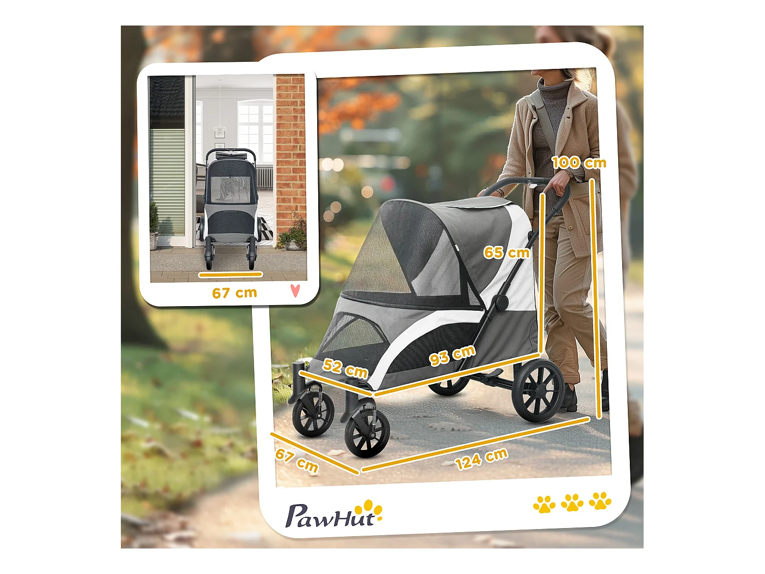 Poussette pliante pour chien et chat jusqu'à 30 kg, polyester, gris foncé (124x67x100 cm)