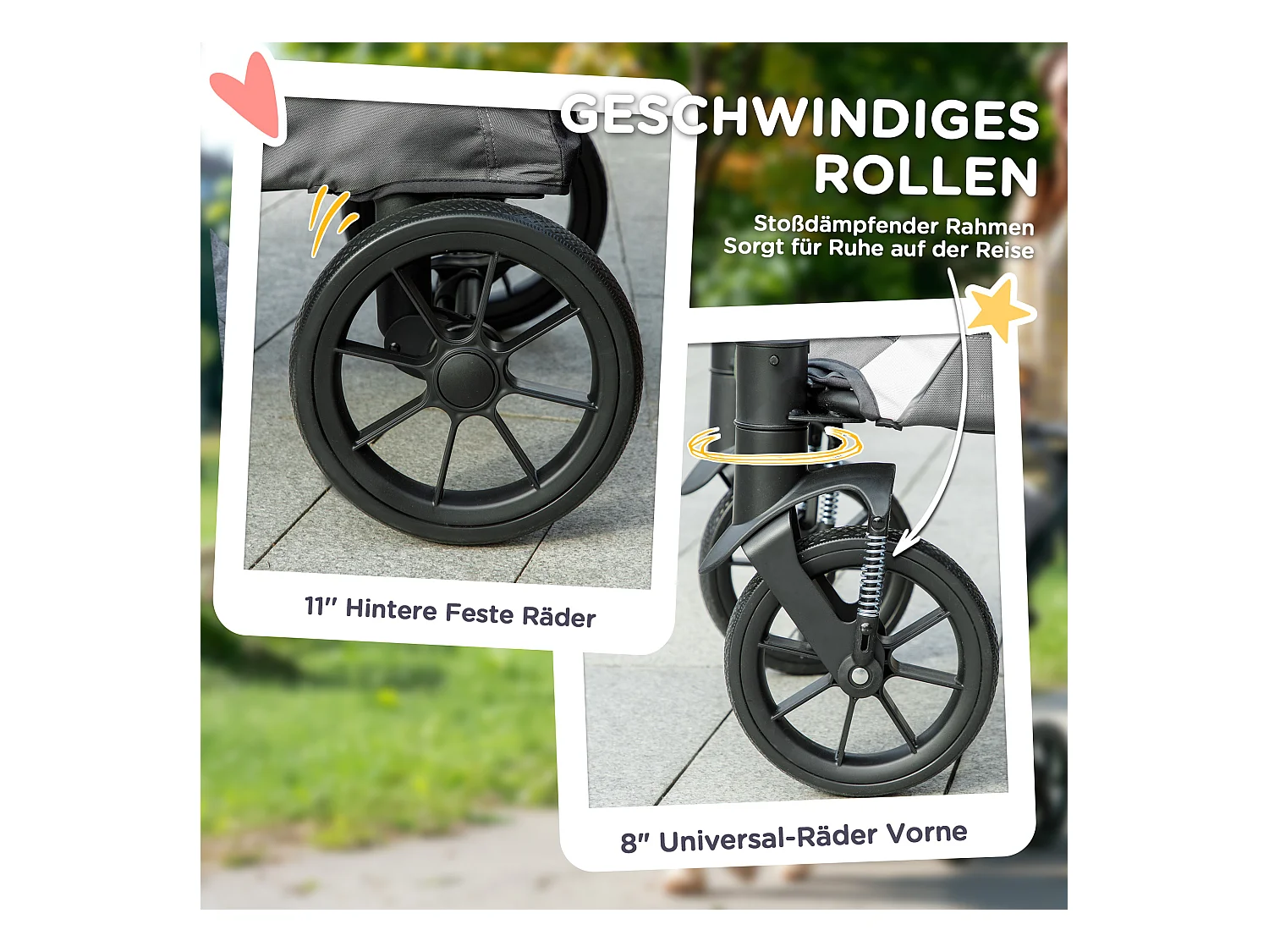 Poussette pliante pour chien et chat jusqu'à 30 kg, polyester, gris foncé (124x67x100 cm)