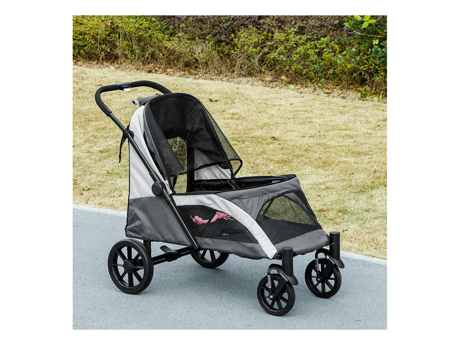 Poussette pliante pour chien et chat jusqu'à 30 kg, polyester, gris foncé (124x67x100 cm)