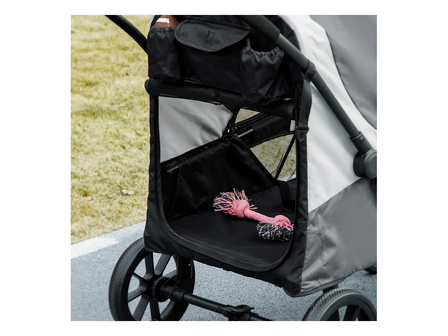 Poussette pliante pour chien et chat jusqu'à 30 kg, polyester, gris foncé (124x67x100 cm)