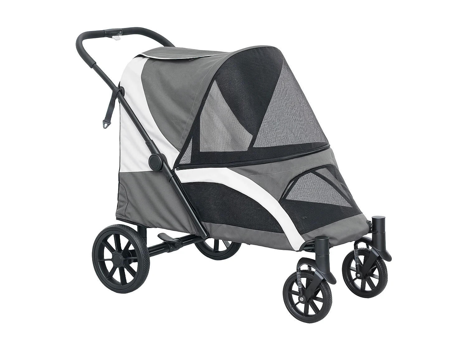 Poussette pliante pour chien et chat jusqu'à 30 kg, polyester, gris foncé (124x67x100 cm)