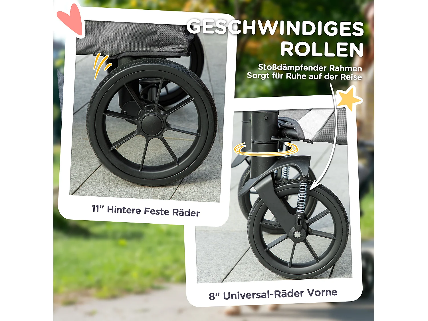 Poussette pliante pour chien et chat jusqu'à 30 kg, polyester, gris foncé (124x67x100 cm)