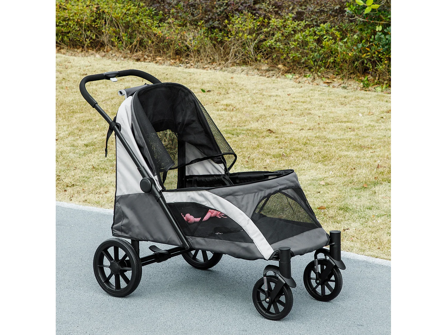 Poussette pliante pour chien et chat jusqu'à 30 kg, polyester, gris foncé (124x67x100 cm)