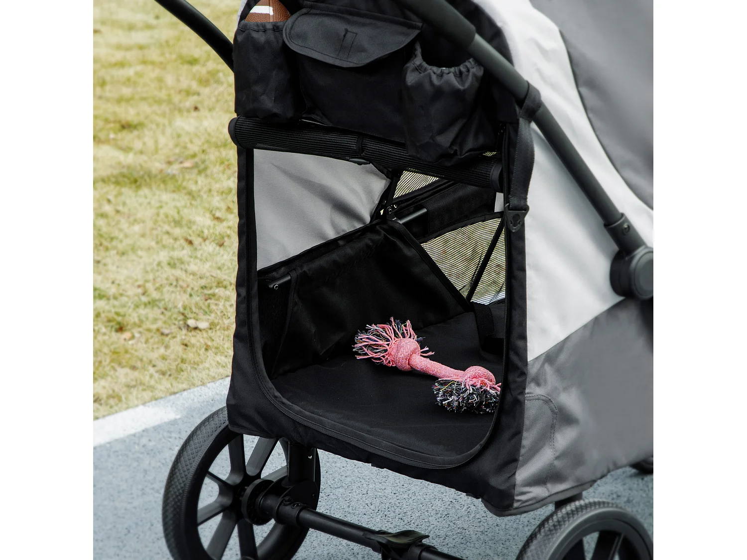 Poussette pliante pour chien et chat jusqu'à 30 kg, polyester, gris foncé (124x67x100 cm)