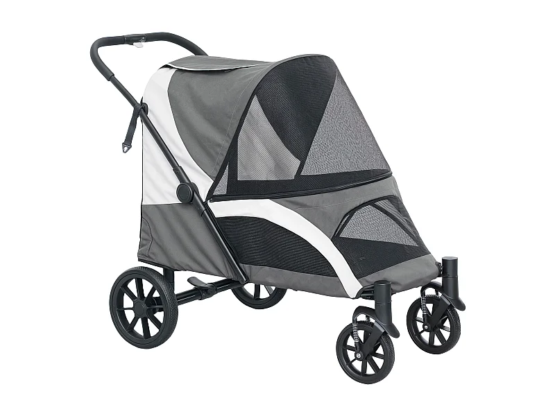 Poussette pliante pour chien et chat jusqu'à 30 kg, polyester, gris foncé (124x67x100 cm)