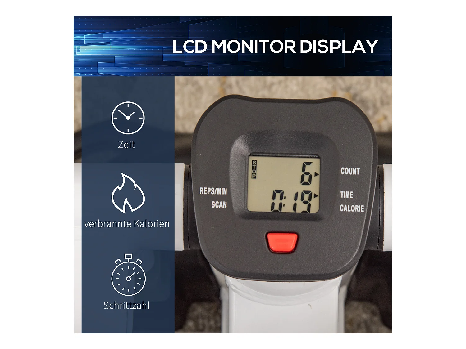 Mini Stepper avec LCD, 8 niveaux de résistance magnétique, acier, blanc (48x34x21 cm)