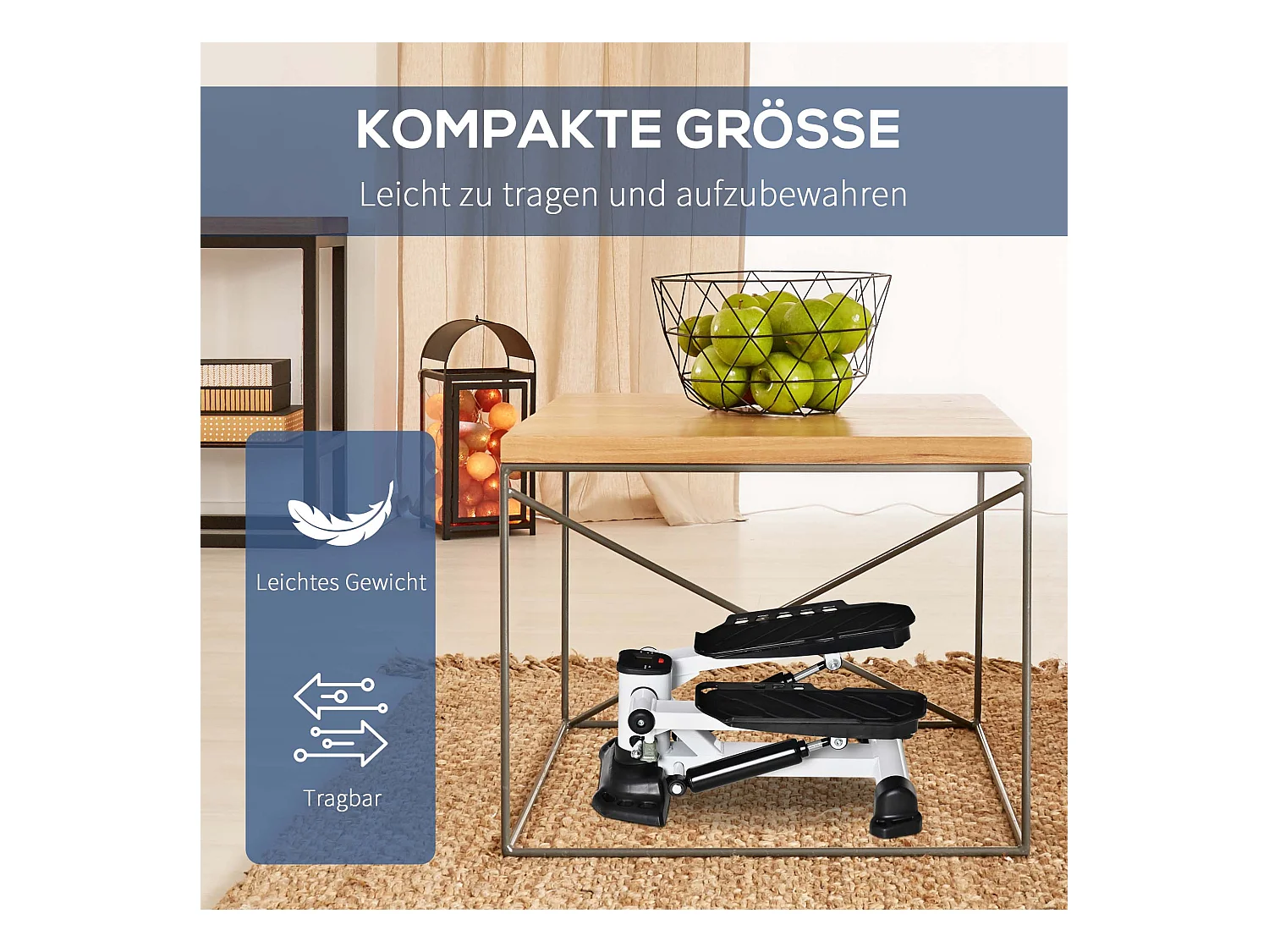 Mini Stepper avec LCD, 8 niveaux de résistance magnétique, acier, blanc (48x34x21 cm)