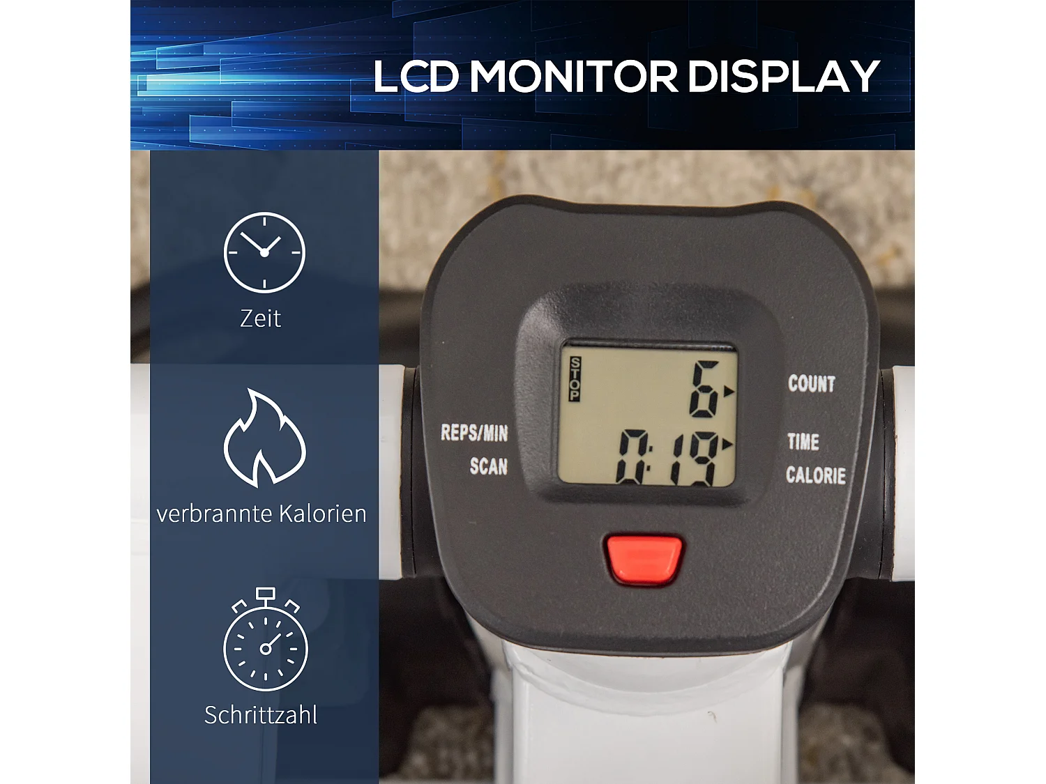 Mini Stepper avec LCD, 8 niveaux de résistance magnétique, acier, blanc (48x34x21 cm)