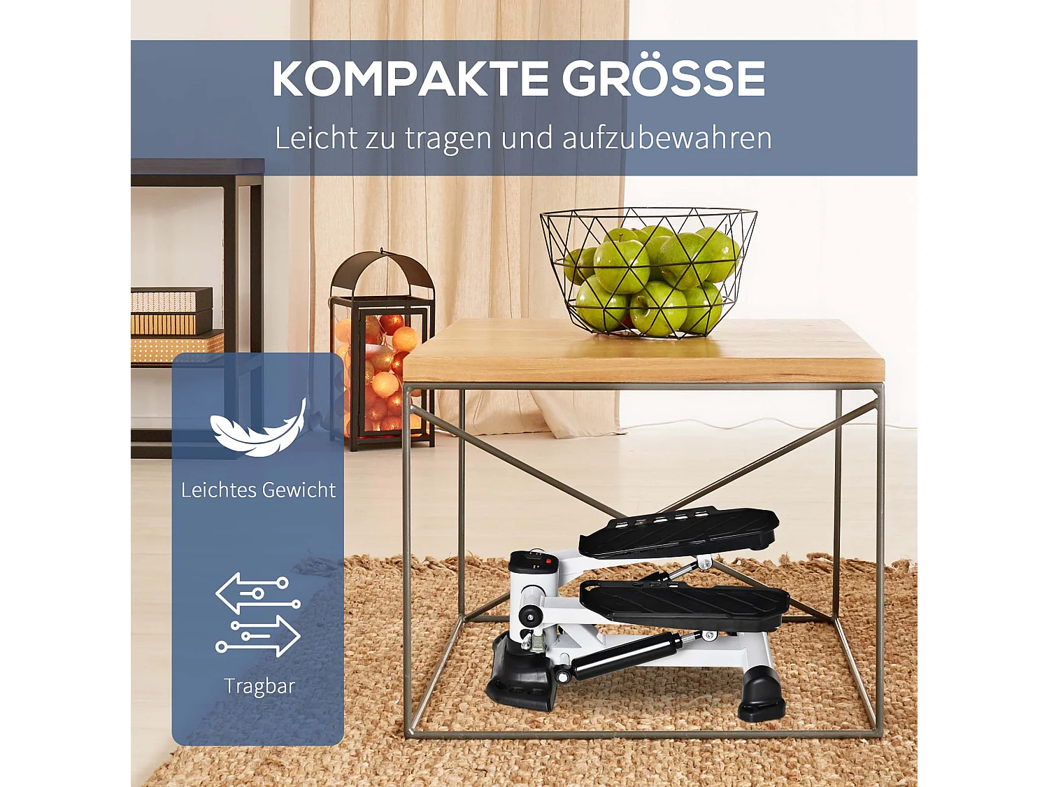 Mini Stepper avec LCD, 8 niveaux de résistance magnétique, acier, blanc (48x34x21 cm)