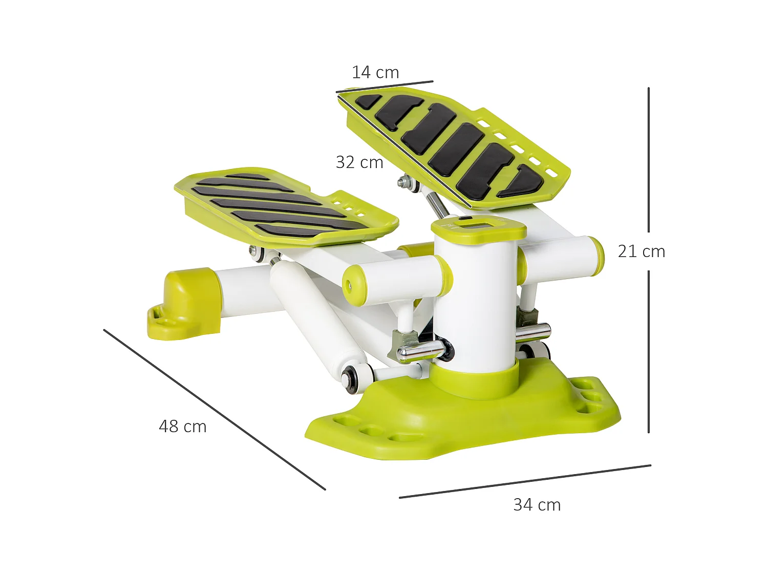 Mini stepper antidérapant avec écran LCD, double pédales, cadre acier, jaune (48x34x21cm)
