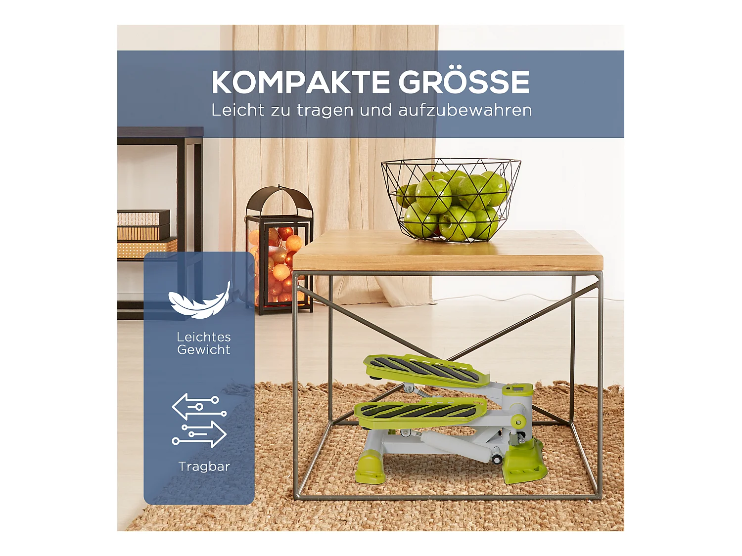 Mini stepper antidérapant avec écran LCD, double pédales, cadre acier, jaune (48x34x21cm)