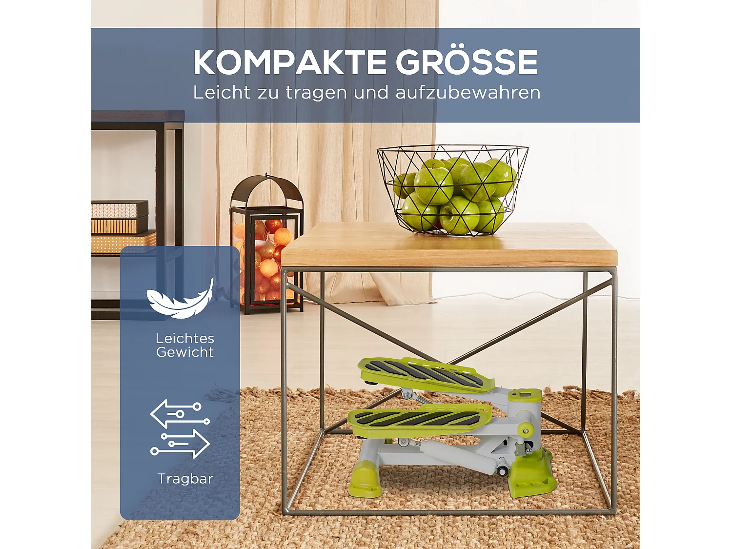 Mini stepper antidérapant avec écran LCD, double pédales, cadre acier, jaune (48x34x21cm)