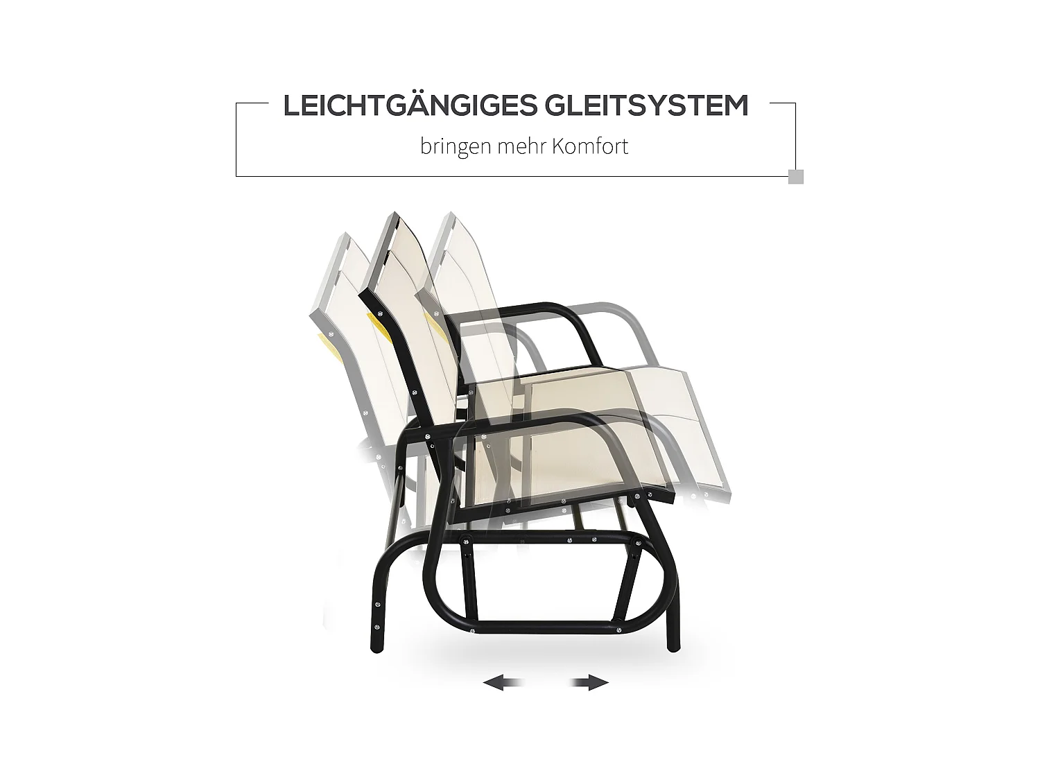 Banco de jardín balancín de 2 plazas, de metal, negro y beige, con función de balanceo (120x70x85cm)