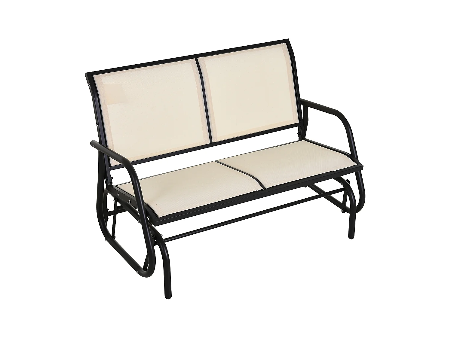 2-zits schommelbank voor in de tuin, metaal, zwart en beige, met schommelfunctie (120x70x85cm)