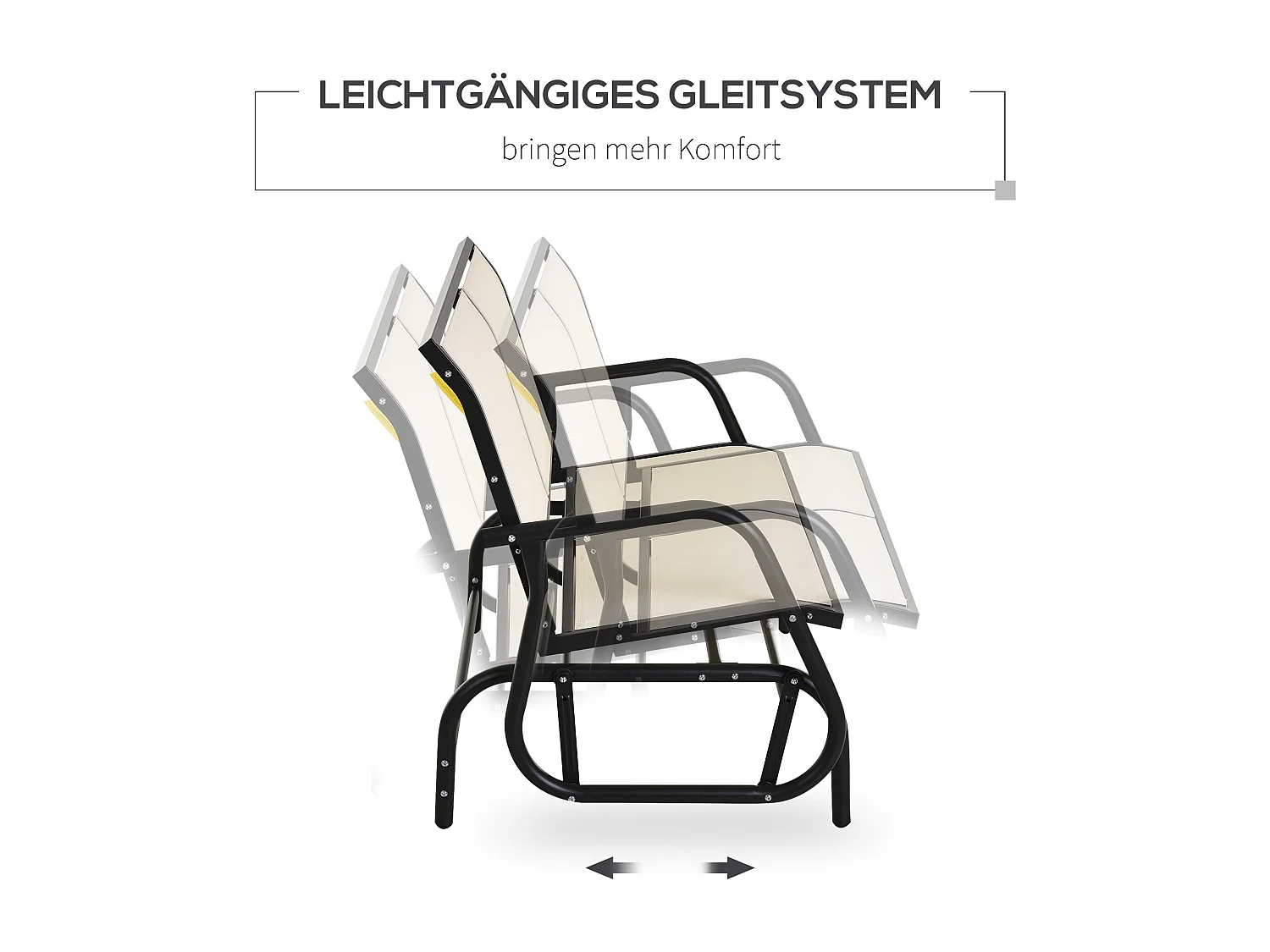 2-zits schommelbank voor in de tuin, metaal, zwart en beige, met schommelfunctie (120x70x85cm)