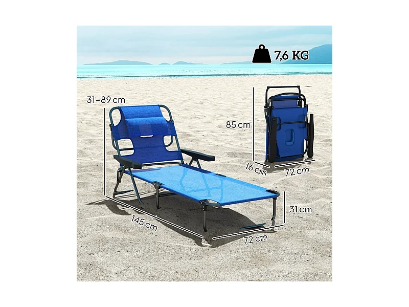 Tumbona plegable, regulable y resistente a la intemperie, de poliéster, color negro y azul oscuro (194x72x31 cm)