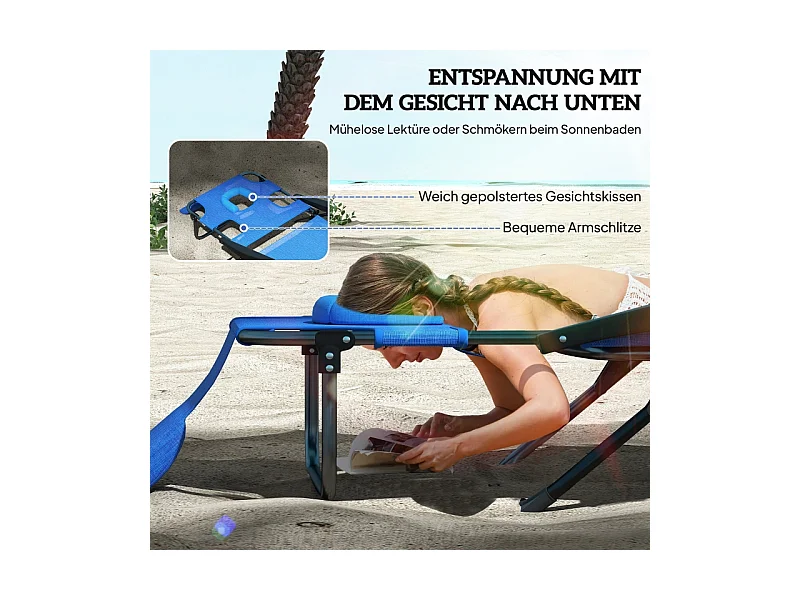 Tumbona plegable, regulable y resistente a la intemperie, de poliéster, color negro y azul oscuro (194x72x31 cm)