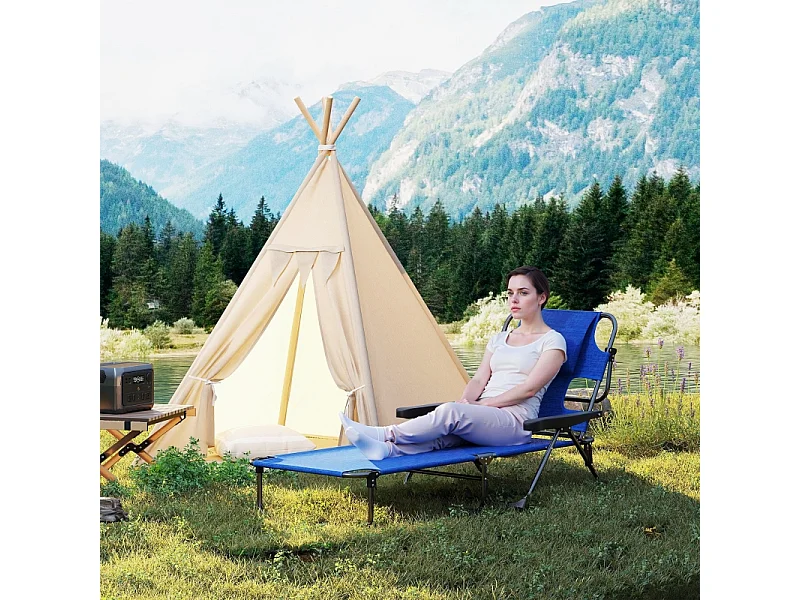 Tumbona plegable, regulable y resistente a la intemperie, de poliéster, color negro y azul oscuro (194x72x31 cm)