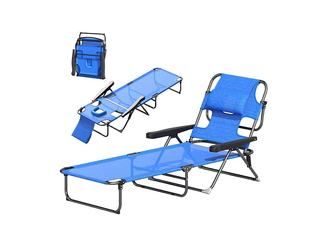 Chaise longue pliante, réglable et résistante aux intempéries, polyester, noir et bleu foncé (194x72x31 cm)