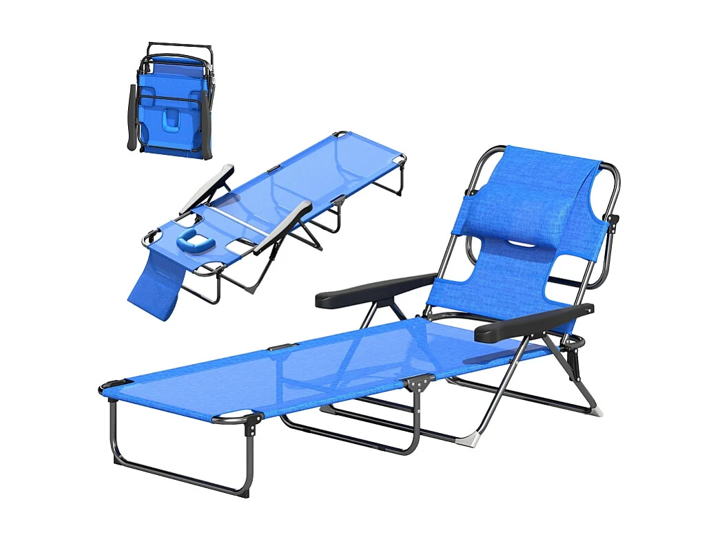 Chaise longue pliante, réglable et résistante aux intempéries, polyester, noir et bleu foncé (194x72x31 cm)