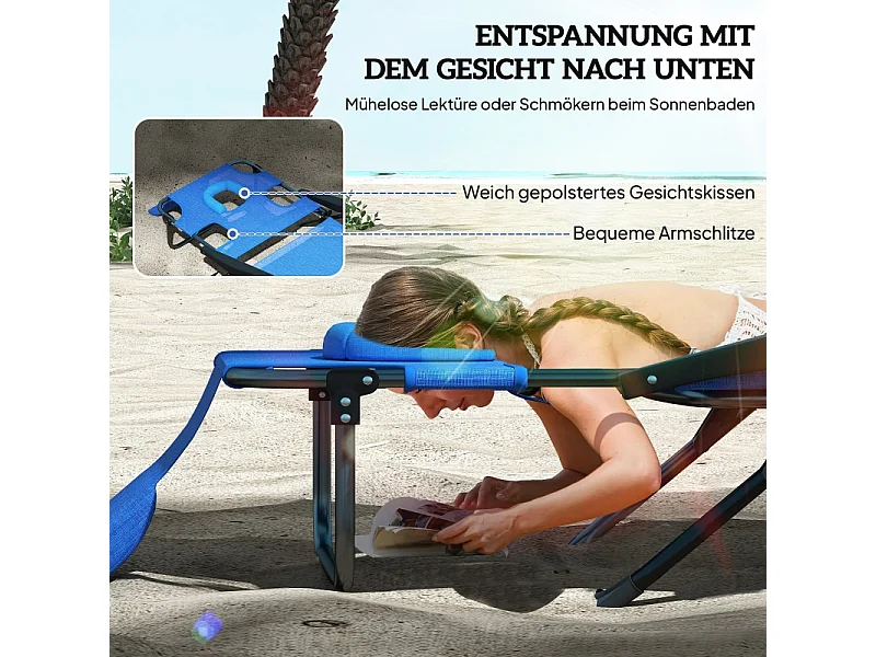 Chaise longue pliante, réglable et résistante aux intempéries, polyester, noir et bleu foncé (194x72x31 cm)