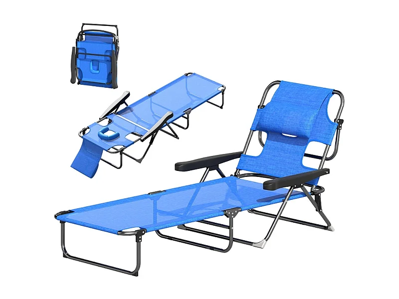 Chaise longue pliante, réglable et résistante aux intempéries, polyester, noir et bleu foncé (194x72x31 cm)