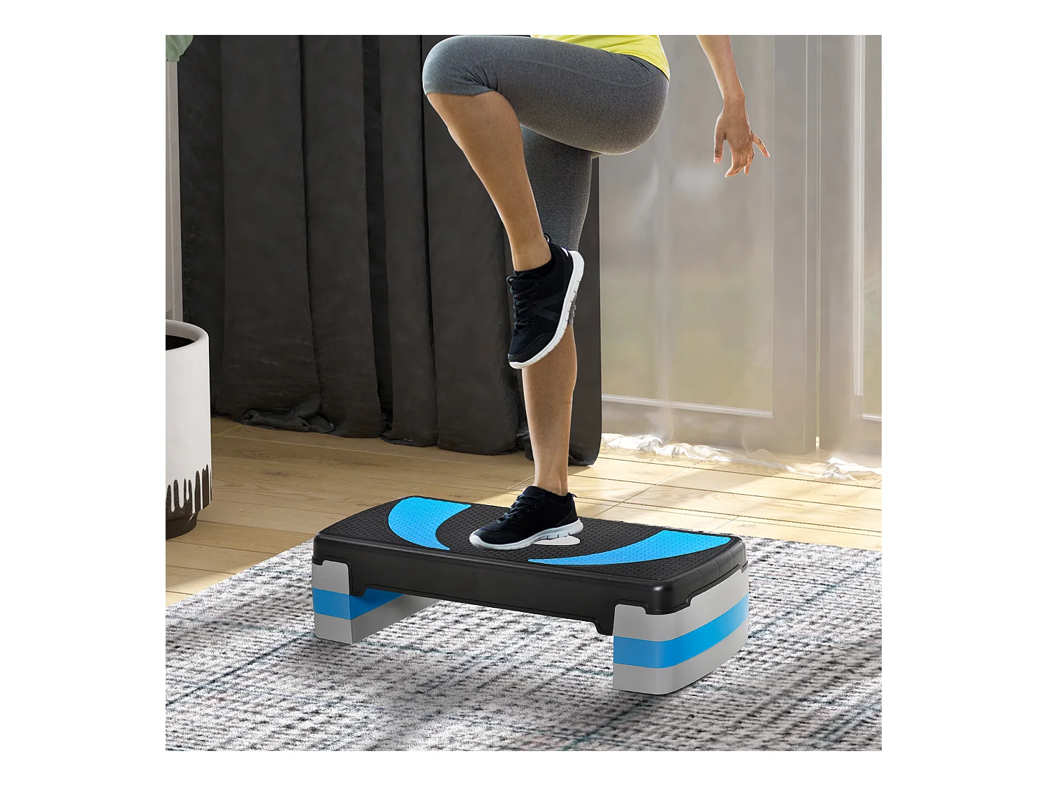 Stepper Aérobique Réglable, 3 hauteurs, Plastique, Bleu clair (80x31x10-20 cm)