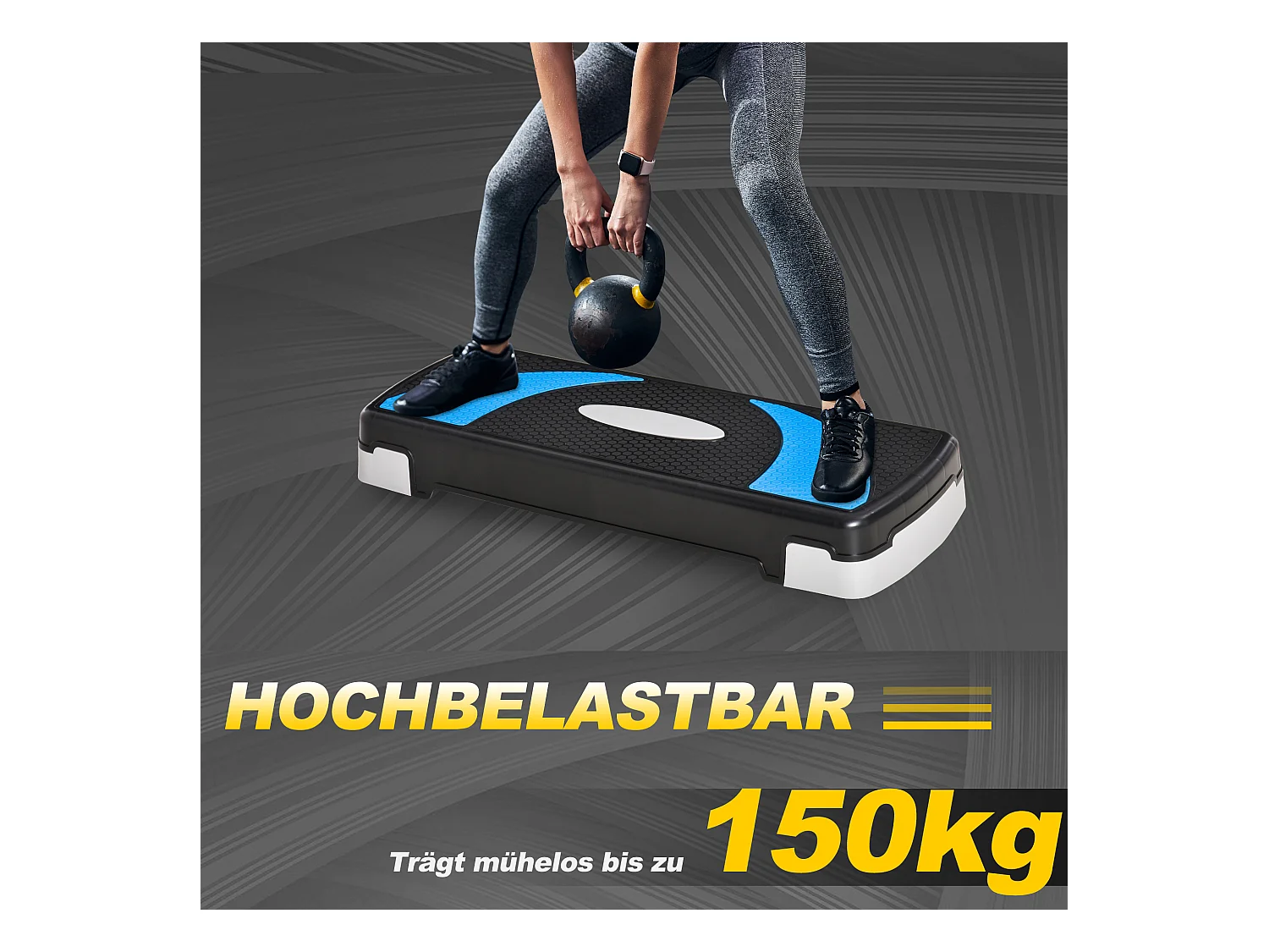 Stepper Aérobique Réglable, 3 hauteurs, Plastique, Bleu clair (80x31x10-20 cm)