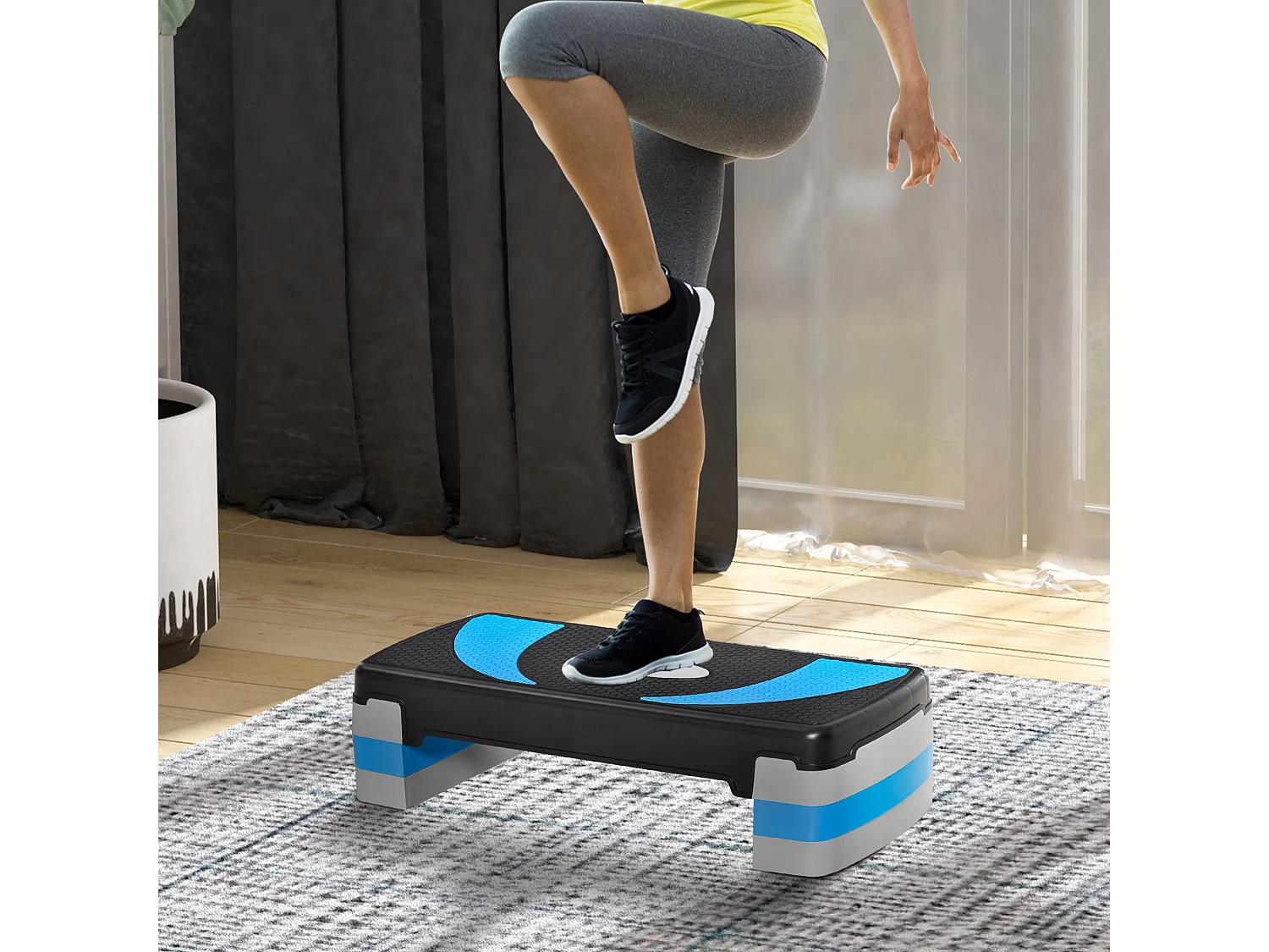 Stepper Aérobique Réglable, 3 hauteurs, Plastique, Bleu clair (80x31x10-20 cm)