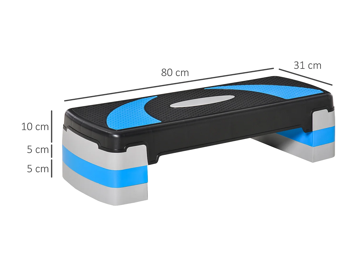 Stepper Aérobique Réglable, 3 hauteurs, Plastique, Bleu clair (80x31x10-20 cm)