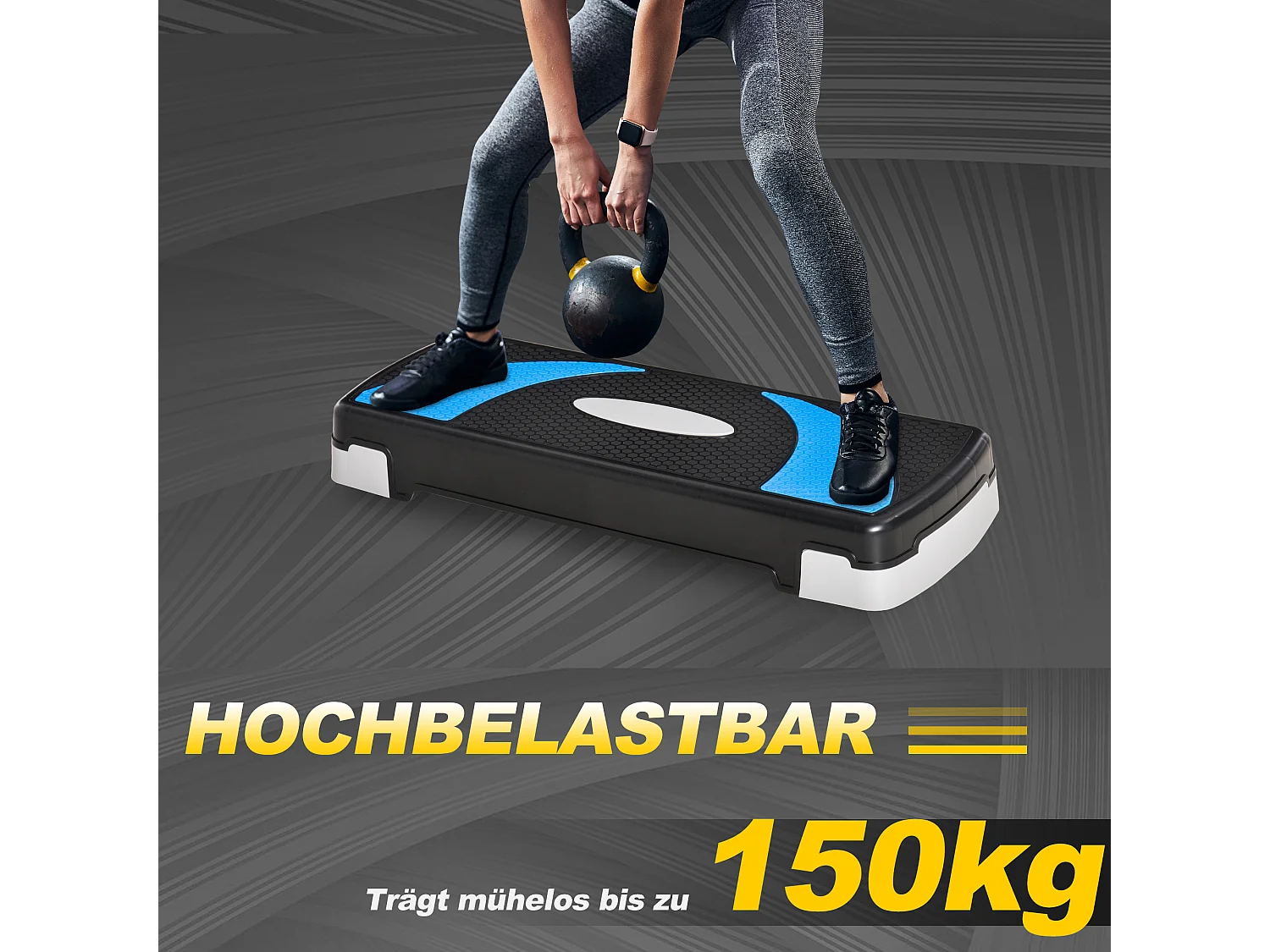 Stepper Aérobique Réglable, 3 hauteurs, Plastique, Bleu clair (80x31x10-20 cm)